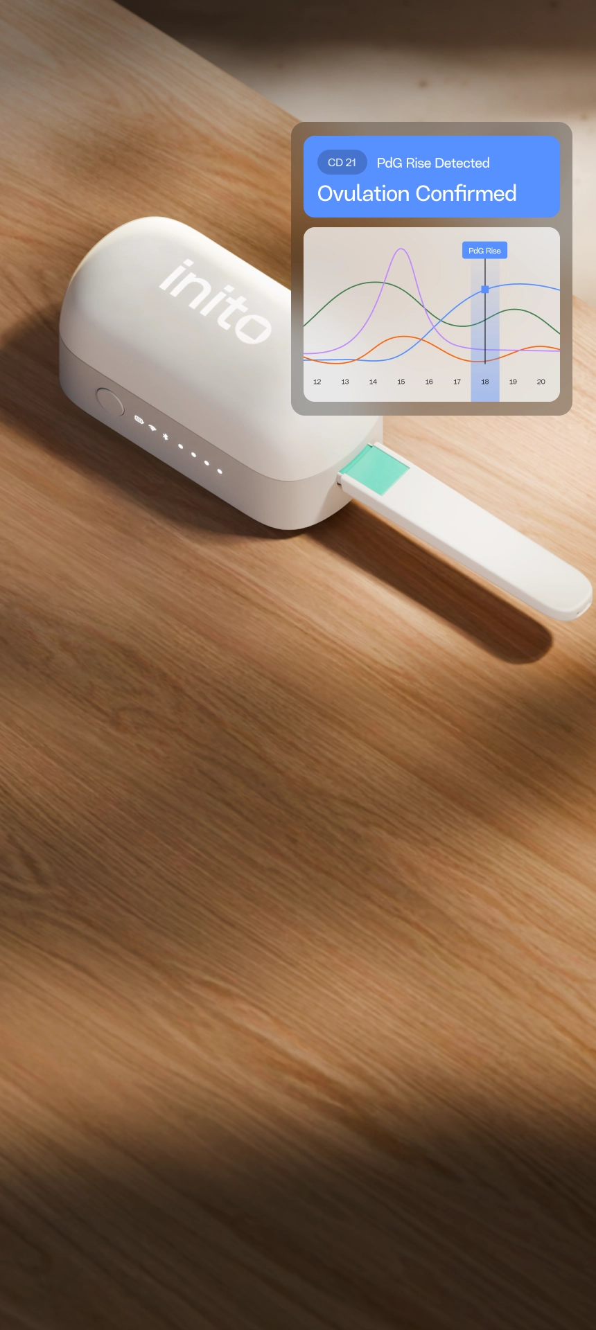 Inito fertility monitor device on a wooden desk