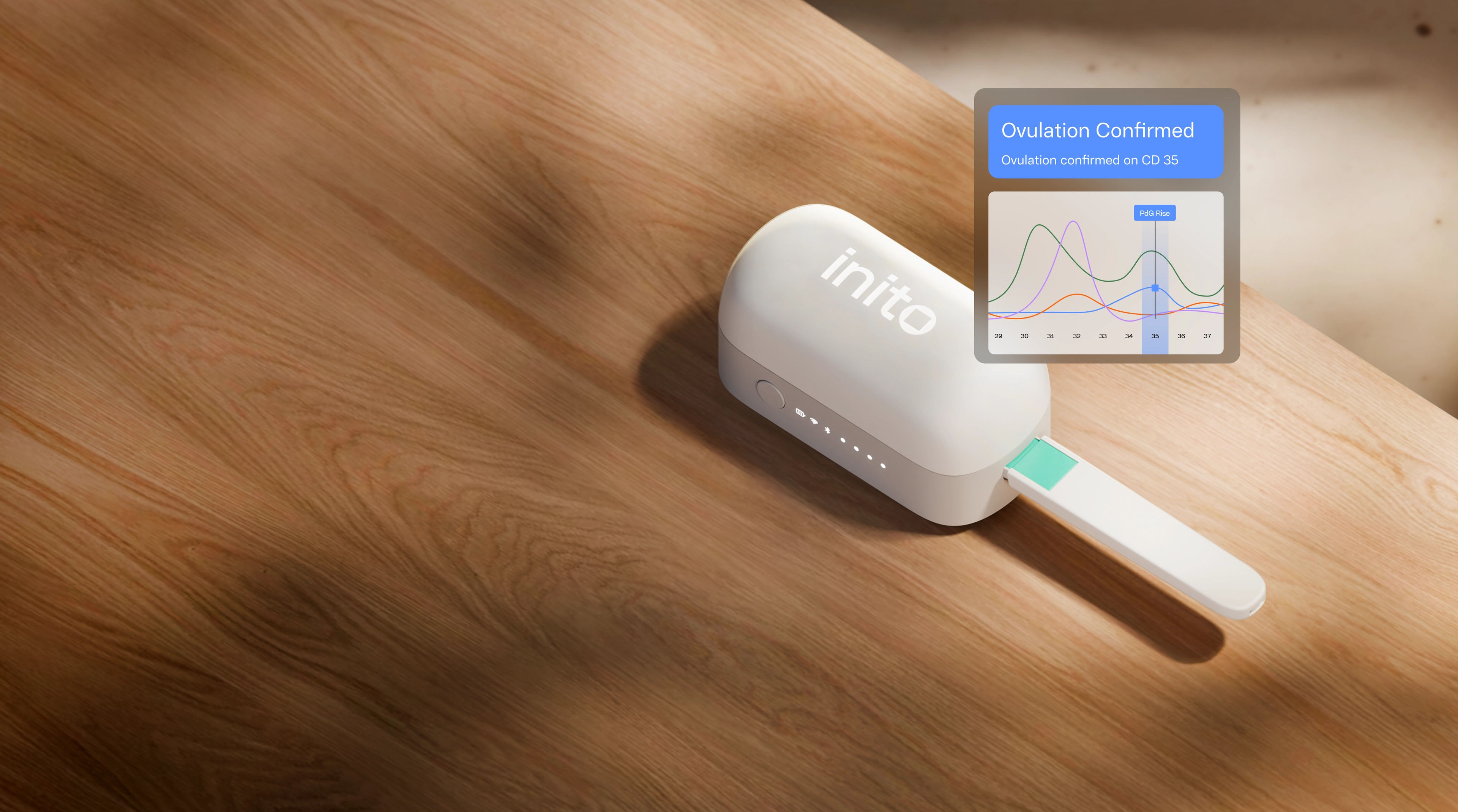 Inito fertility monitor device on a wooden desk