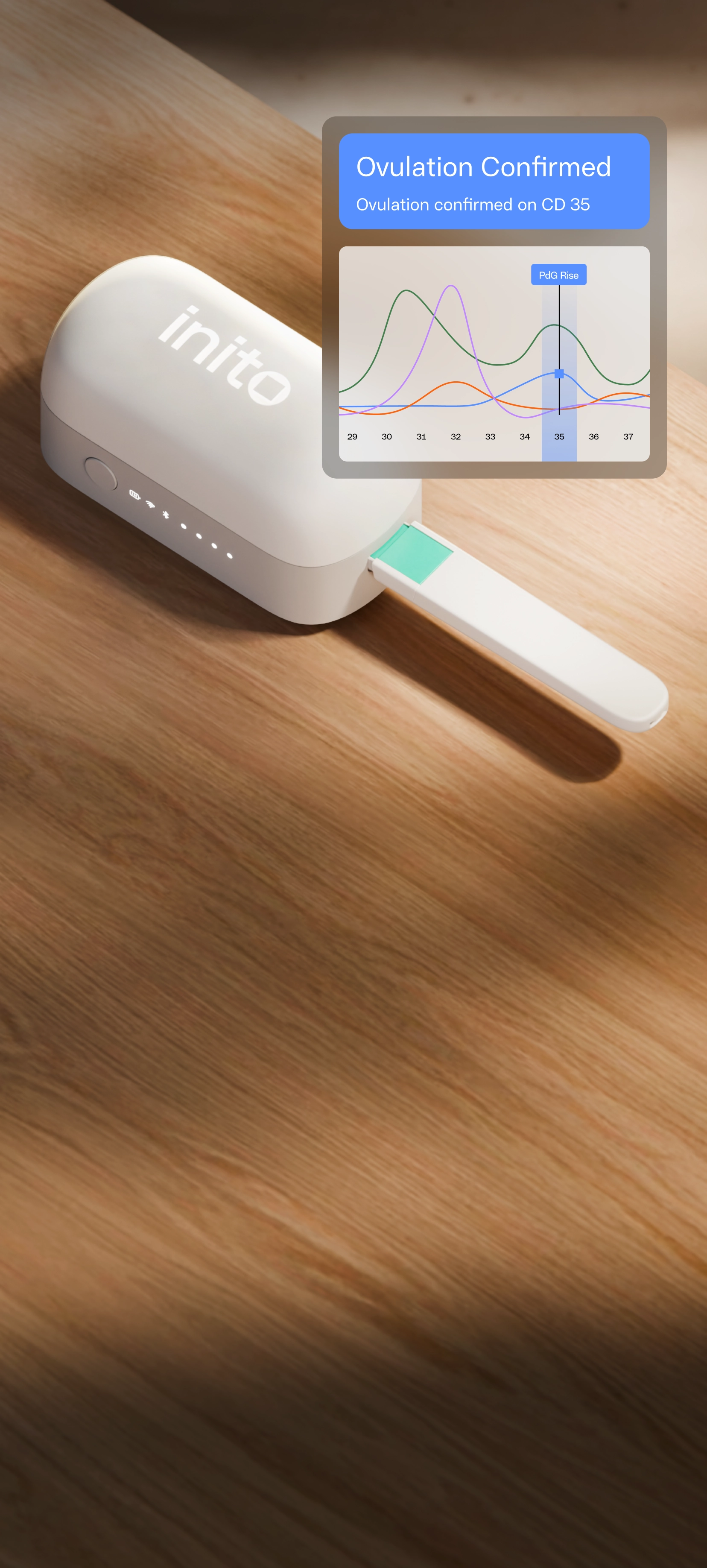 Inito fertility monitor device on a wooden desk