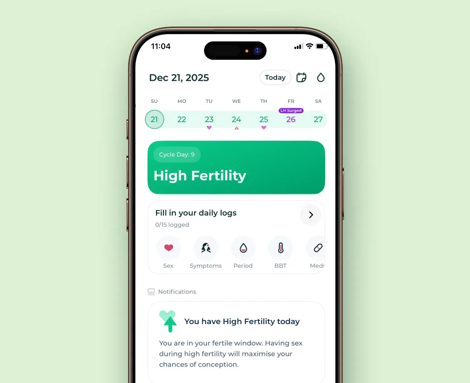  Inito app displaying high fertility result