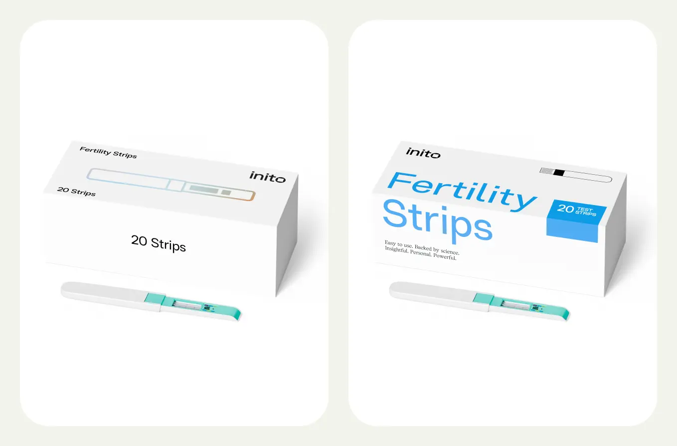 Current Inito Fertility Strip packaging designs, both Inito products.